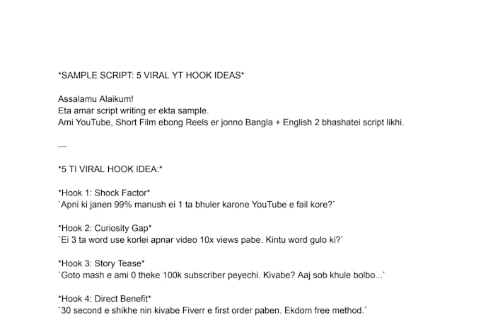 write viral youtube script and short film script